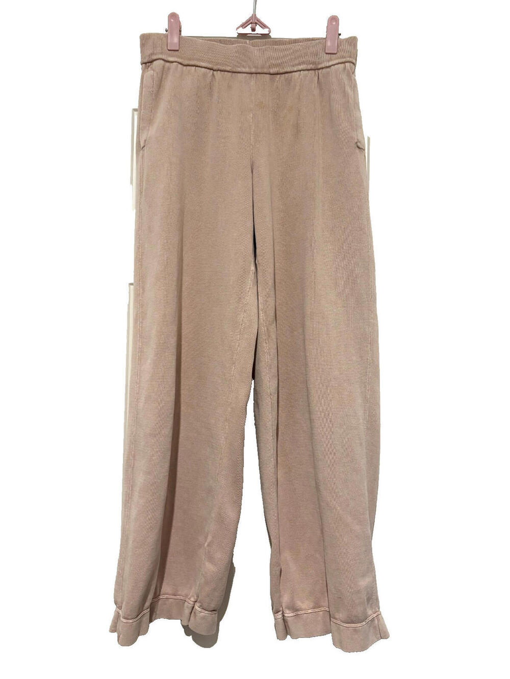 Barefoot Dreams sz M pink all cotton sweat‎ pants wide leg pockets #3371